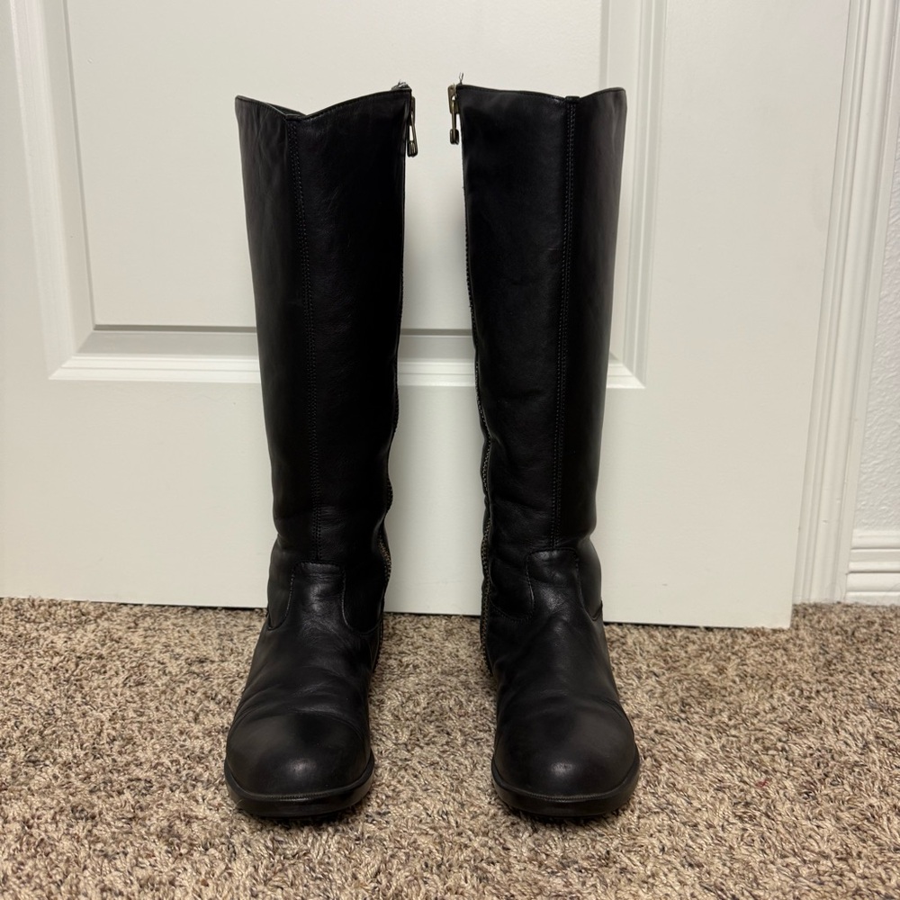 Camper Women Genuine Leather Black Riding Boots Full Zip Insulated Fur 36 US 5.5